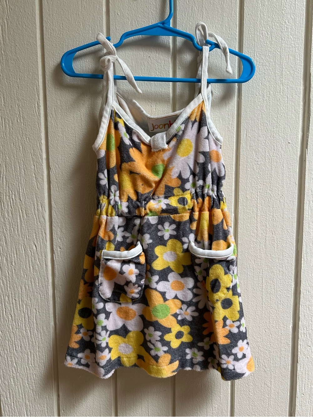 Joonbird Floral Terry Knit Sundress in Yellow & Gray for Kids
